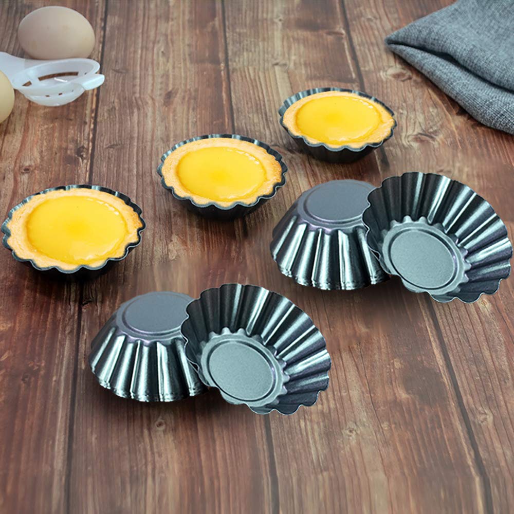 12-Piece Carbon Steel Egg Tart Mold Set - Bigger 3-Inch Top Diameter, Non-Stick Baking Cups For Tarts & Cupcakes - View #2