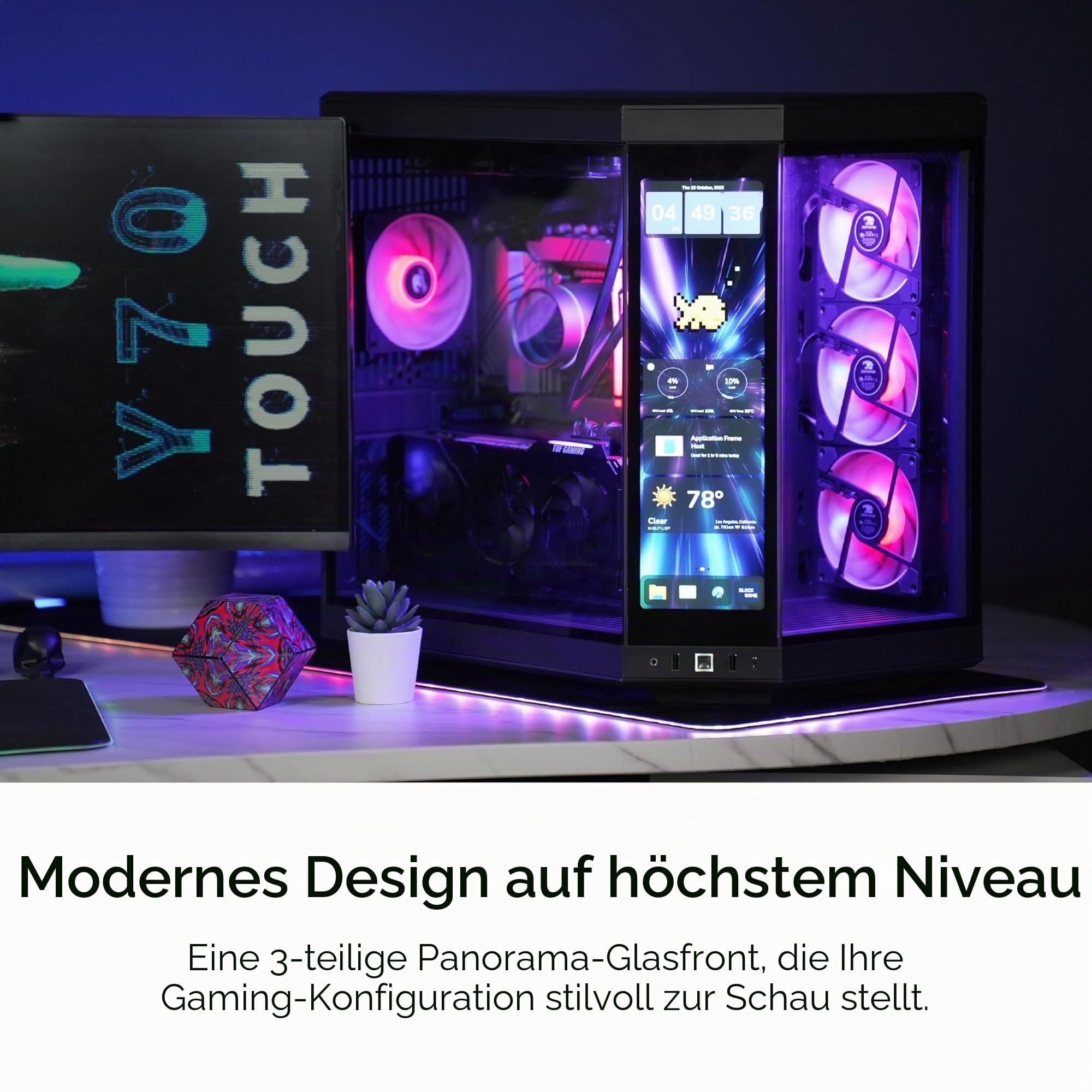 Hyte Y70 Touch Infinite Dual Chamber ATX Mid Tower Modernes ästhetisches Gehäuse mit integriertem 2,5K LCD-Touchscreen - Pitch Black
