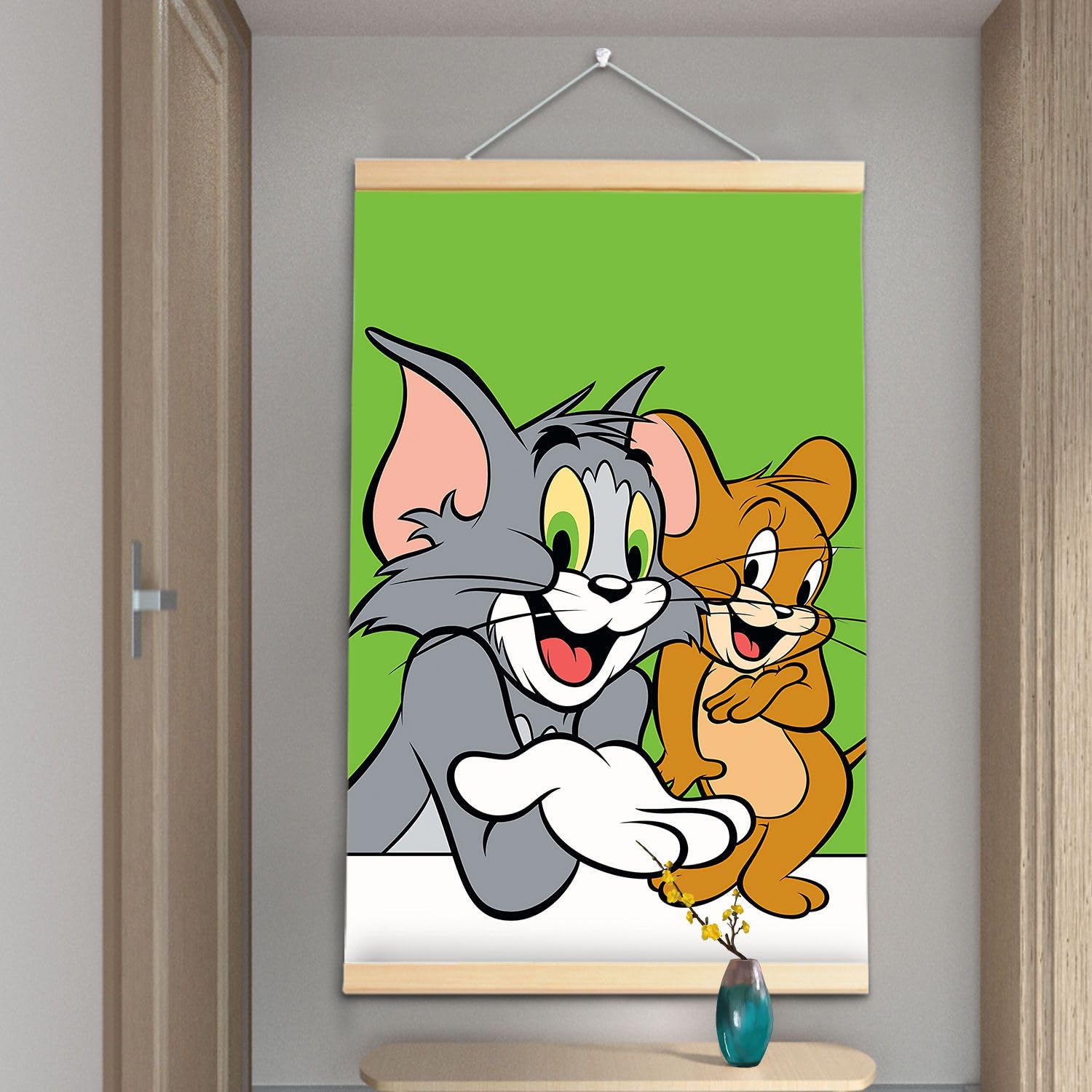 Amazon.co.jp: トムとジェリー ポスター木製スクロール 現代の壁アート