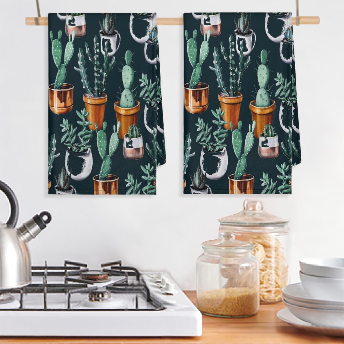 TropicalLife Modern Art Kaktus Kchentcher 45 x 72 cm, Kaktus Kche  Geschirrtuch 6 Stck Saugfhiges Wiederverwendbares Kchentuch  Geschirrtcher fr ...