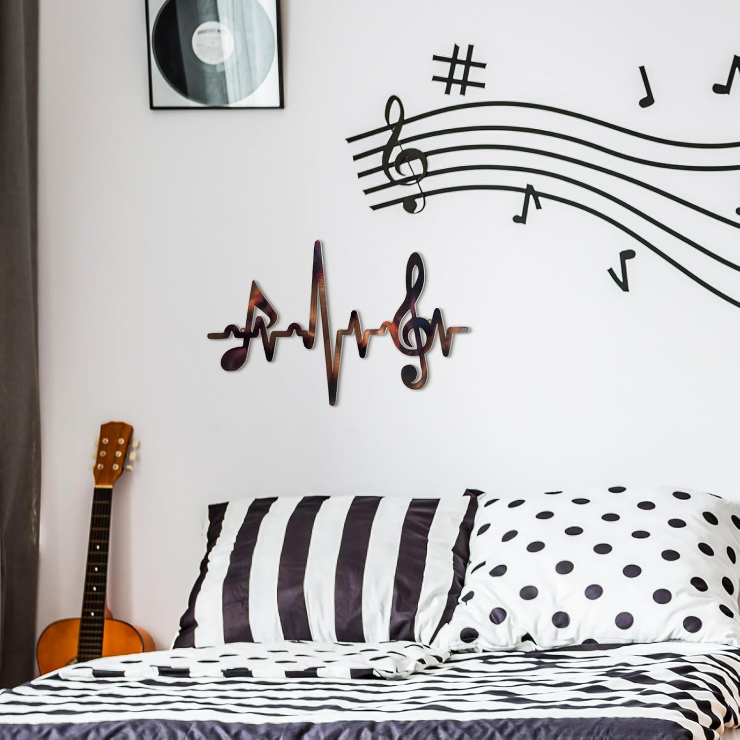 Blulu Metal Music Notes Wall Decor Sign Vintage Musical Heartbeat Wall Art Hanging Note Sign Treble Clef Decorations for Studio Bedroom Gallery Bar Birthday Party 15.75 x 9.04 Inches(Retro) - Image 3