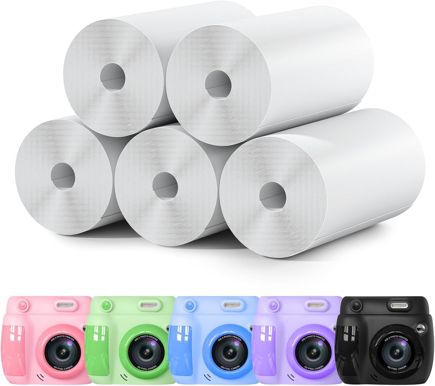Gofunly 5 Rolls Kids Camera Print Paper for Kids Instant Camera 2.2 Inch BPA Free Photo Paper Compatible with Most Children Instant Print Camera, White