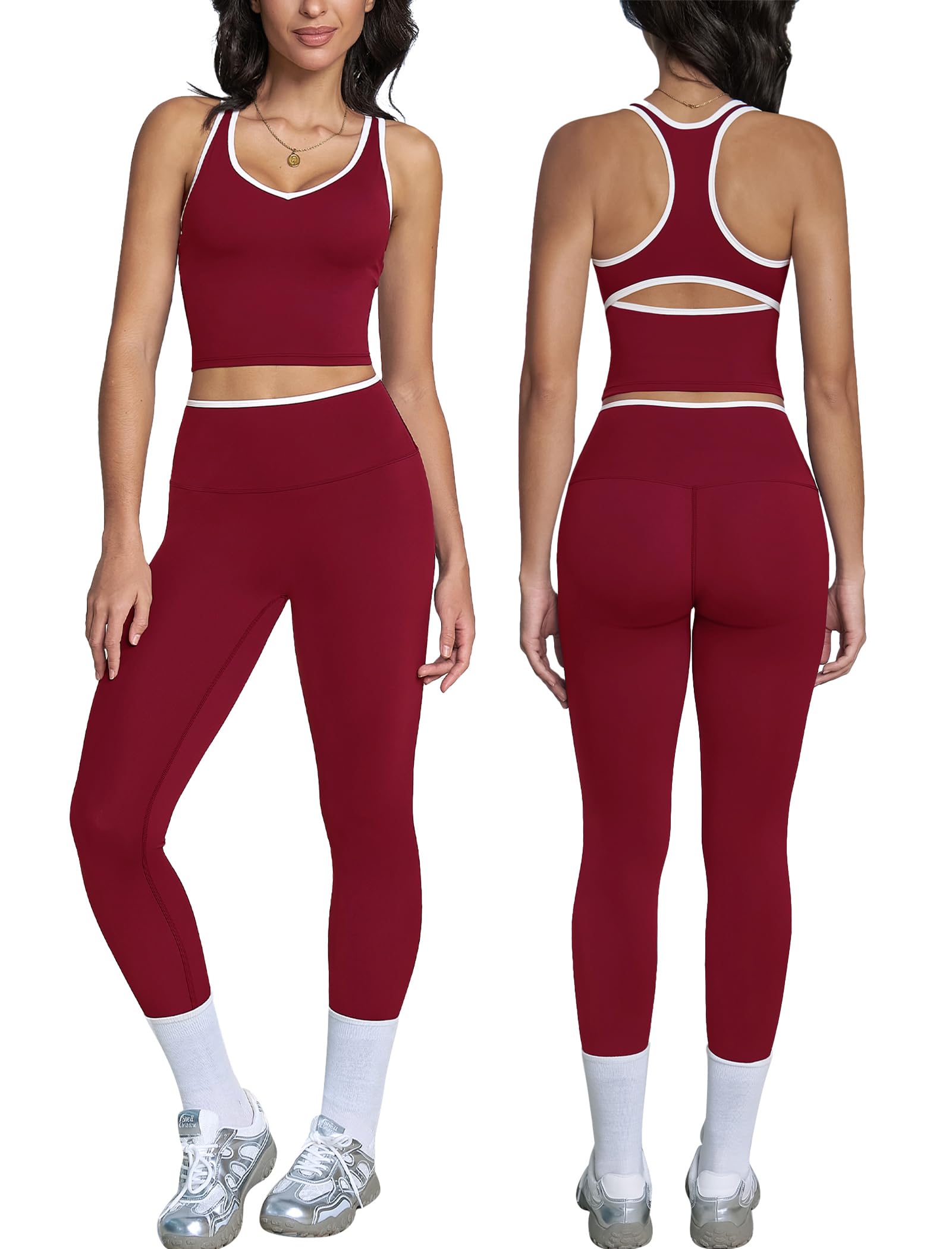ABOCIW Womens Color Block Workout Sets Racerback Tank Top High Waist Leggings Gym Set Yoga Pilates Outfits