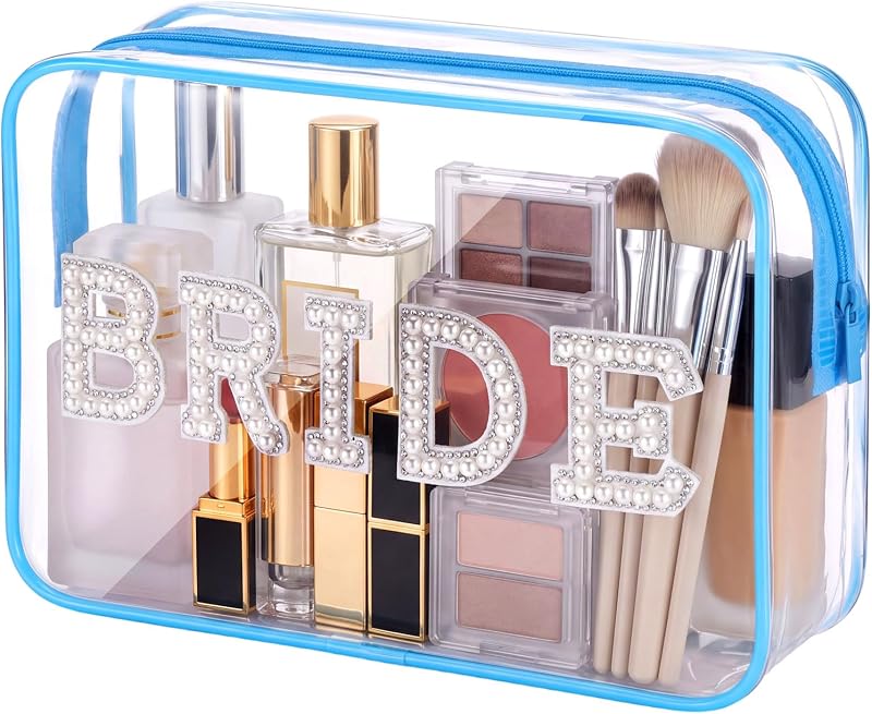Necessaire de maquiagem LEIFIDE Bride Style azul em PVC transparente com zíper, 1 unidade