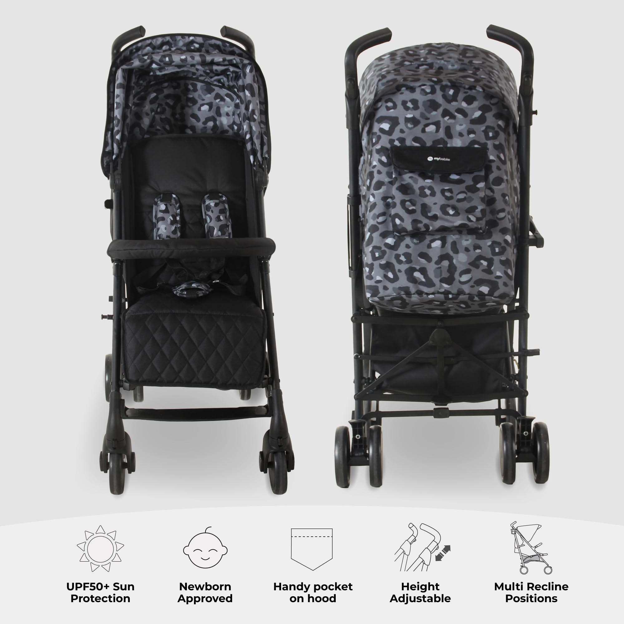 My Babiie MB51 Stroller – from Birth to 4 Years (22kg), Lightweight, Umbrella Fold, Travel Buggy for Toddlers, Pushchair Includes Footmuff, Cup Holder, Rain Cover - Black Leopard — view 4