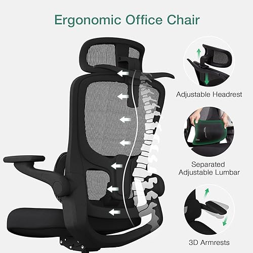 Miniatura 6 de Novilla Silla de oficina ergonómica, silla de escritorio de malla de respaldo alto con cojín de espuma moldeada gruesa, soporte lumbar ajustable,