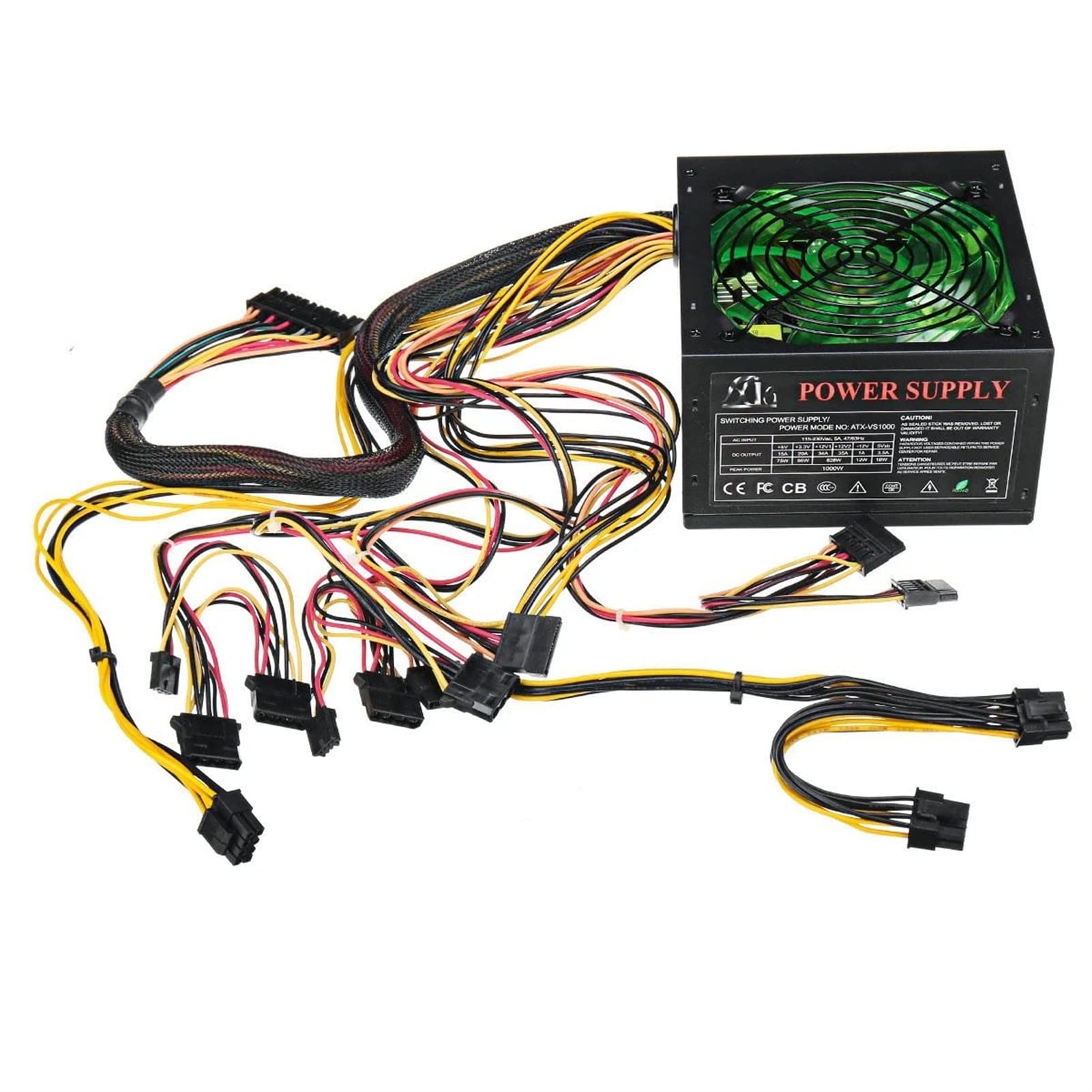 EPANO Zasilacz 1000 W 120 mm wentylator LED 24-pinowy PCI SATA ATX 12 V zasilacz komputerowy do obudowy komputera PC