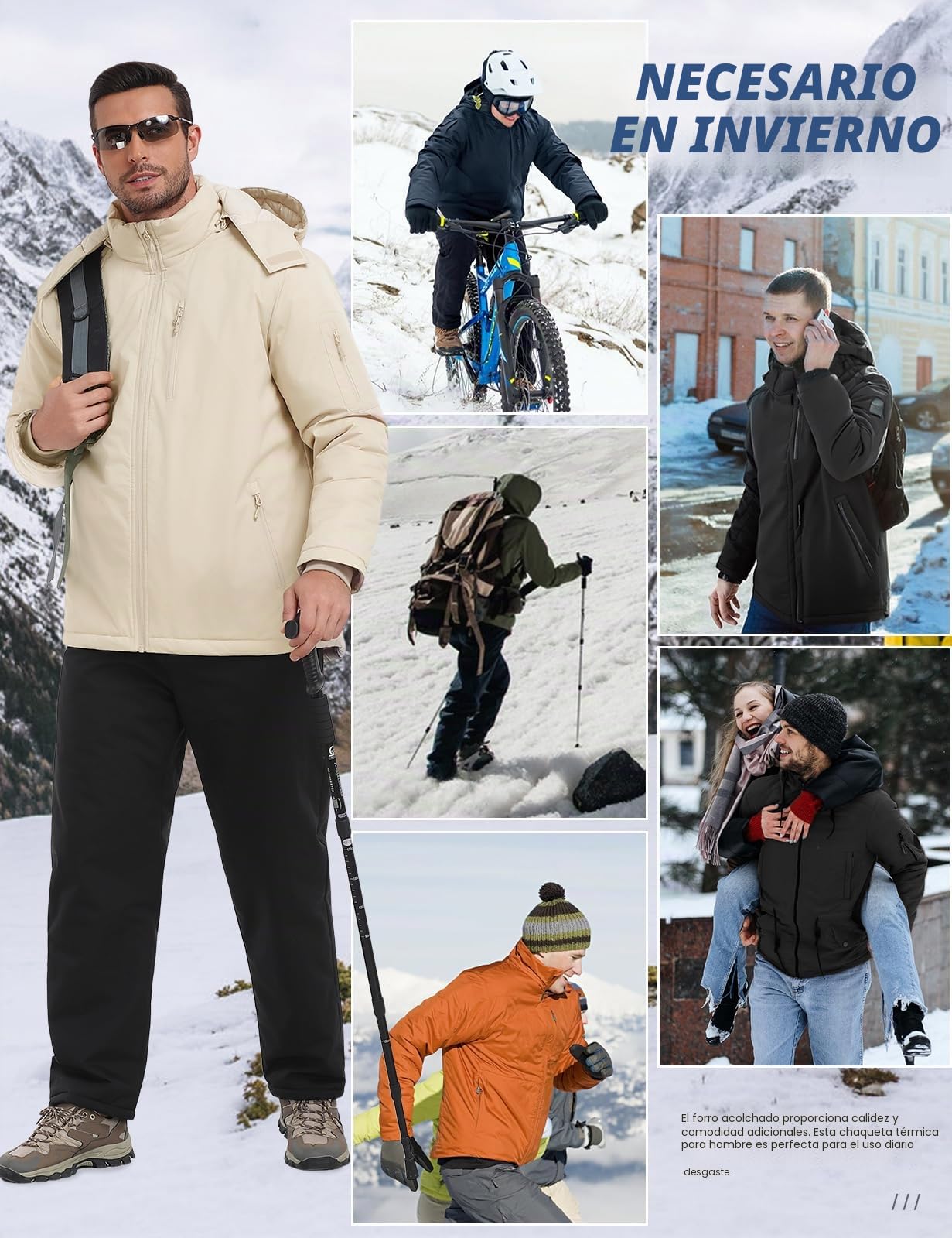 Voqeen Chaqueta Hombre Invierno Repelente Softshell Abrigo Con Capucha Chaqueta Plumas Para Senderismo Cazadora Acolchada Aislante Ligero Al Aire Libre De Montaña
