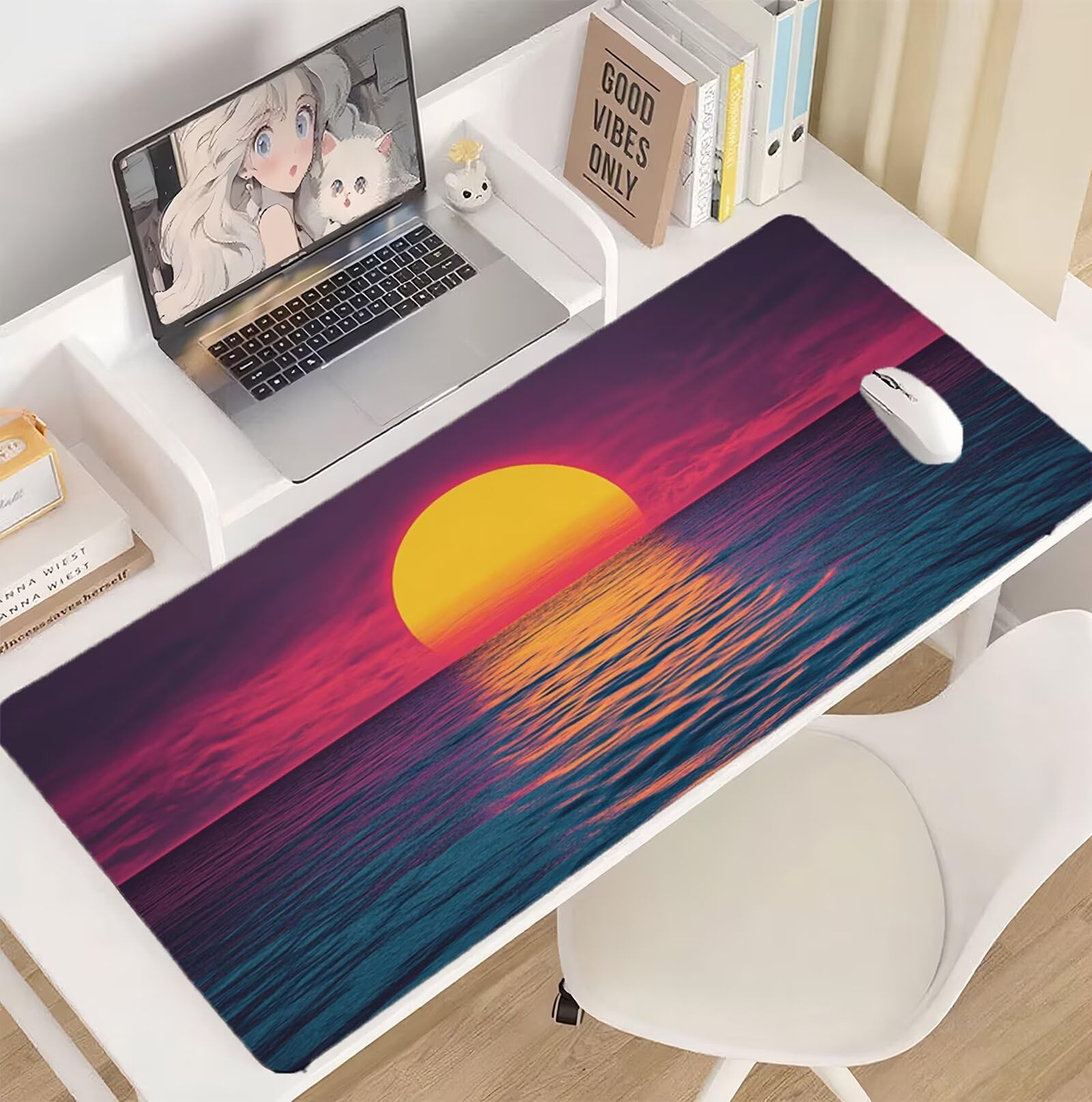 Podkładka pod mysz Ocean 1600 x 800 mm Zachód słońca Duża podkładka pod mysz japońska podkładka pod mysz antypoślizgowa gumowa powierzchnia szwy na krawędziach mata biurkowa do dekoracji domu biura