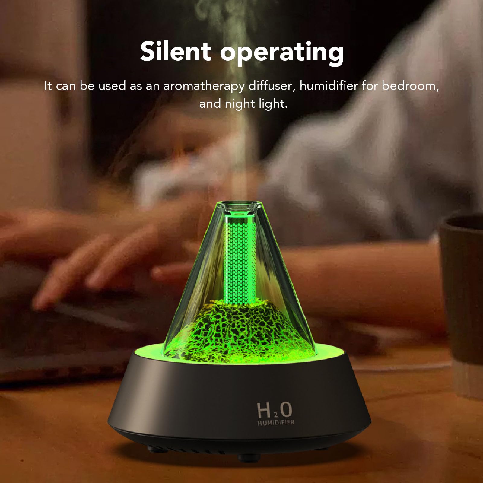 Dyfuzor olejków eterycznych Volcano, nawilżacz powietrza, 80 ml, dyfuzor aromaterapeutyczny z ciepłym światłem RGB, bezwodny, z automatycznym wyłączaniem, do domu, sypialni,