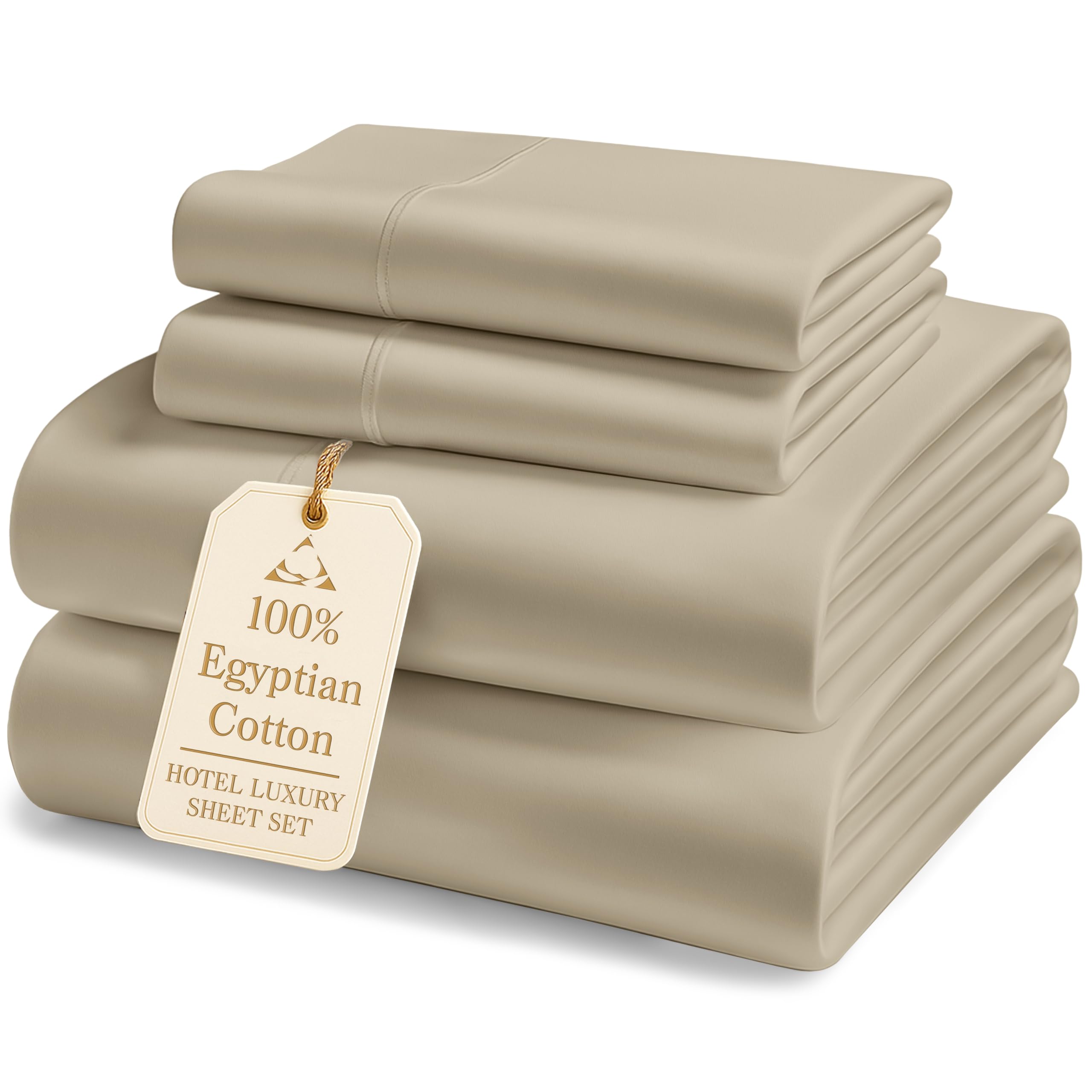 LANE LINEN 100% Egyptian Cotton Bed Sheets King Size – 16 Inch Extra Deep Pocket, Naturally Cooling, No-Pill, Fade-Resistant Cotton Sheets King – Sandbar
