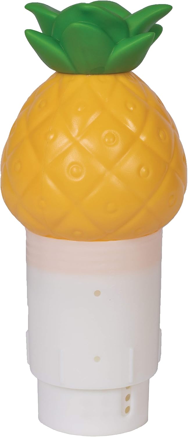 GAME 12427-BB Solar Light Up Pineapple Pool Chemical Dispenser, for Up to Five 3-inch Chlorine Tabs, Yellow