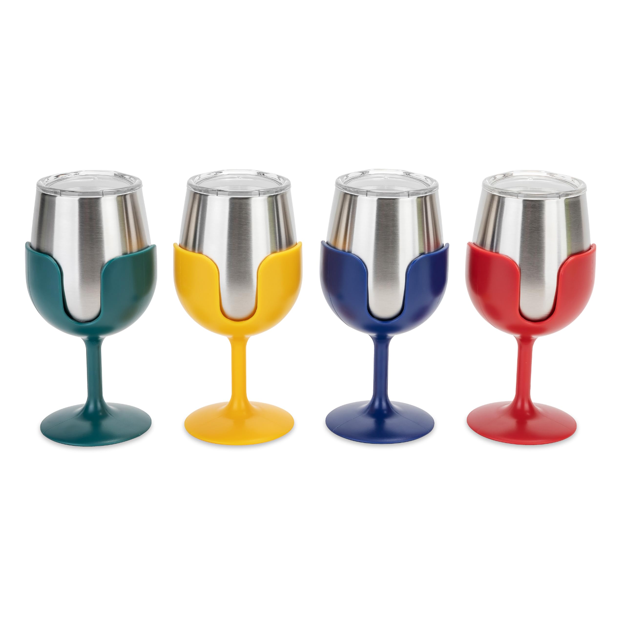 Camco Life is Better at The Campingplatz-Weingläser, 4er-Pack, Merkmale: (4) Edelstahlbecher mit abnehmbaren Stielen, ideal für Camping, Heckklappe und Partys (53465)