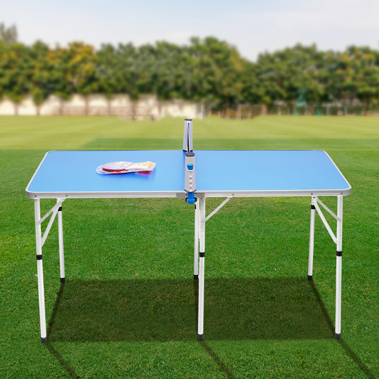Tavolo da ping pong pieghevole, mini tavolo da ping pong con 2 racchette, 3 palline e rete da ping pong, tavolo da ping pong per interni ed esterni, 152 x 76 x 76 cm