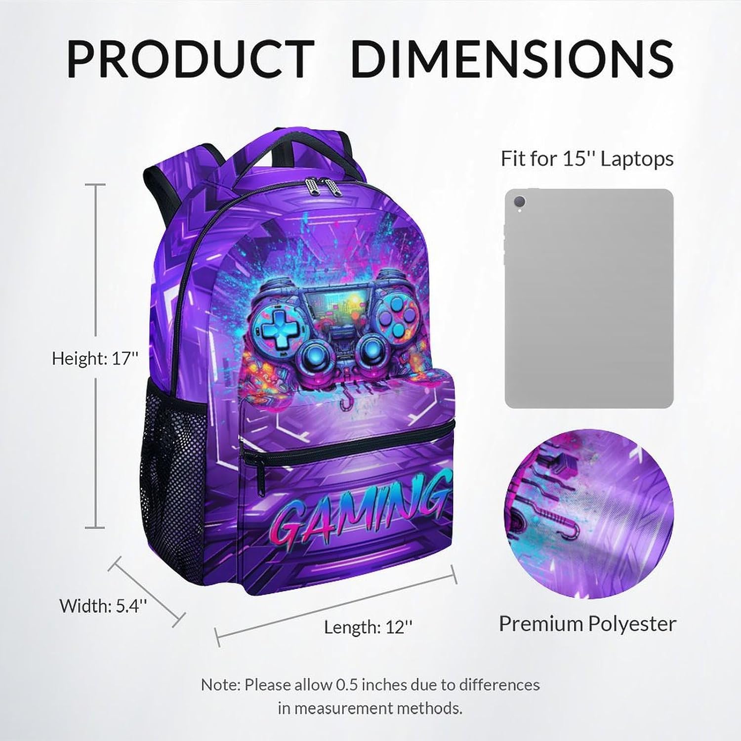 UNIKITTY Backpack for Kids - Gamer Backpack for Boys - Kids Gaming Bookbag for School - 17 Inch Toddler School Bag for Primary Elementary