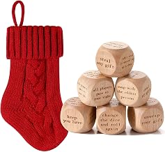 6 Pcs Christmas Swap Gift Exchange Dice with Stocking, Christmas Game Dice Group Ice Breaking Party Games for Family Party Gifts for Xmas(Light Brown)