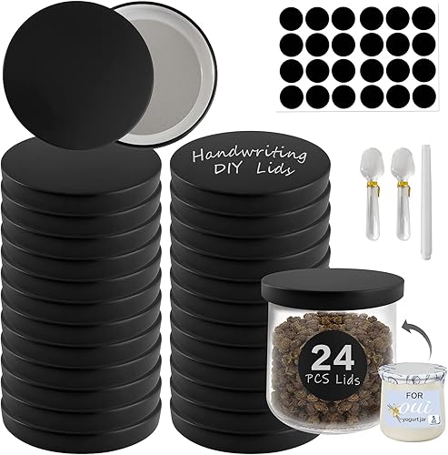 Oui - Tapas para tarros de yogur de metal personalizadas, paquete de 24 tapas Oui con tapa negra con junta para contenedor de yogur Yoplait