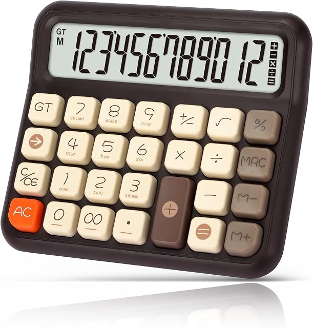 Pendancy Calculators Desktop 12 Digit, Gradient Pink Cute Basic Calculator with Extra Large LCD Display and Buttons, for Office, School, Home Use