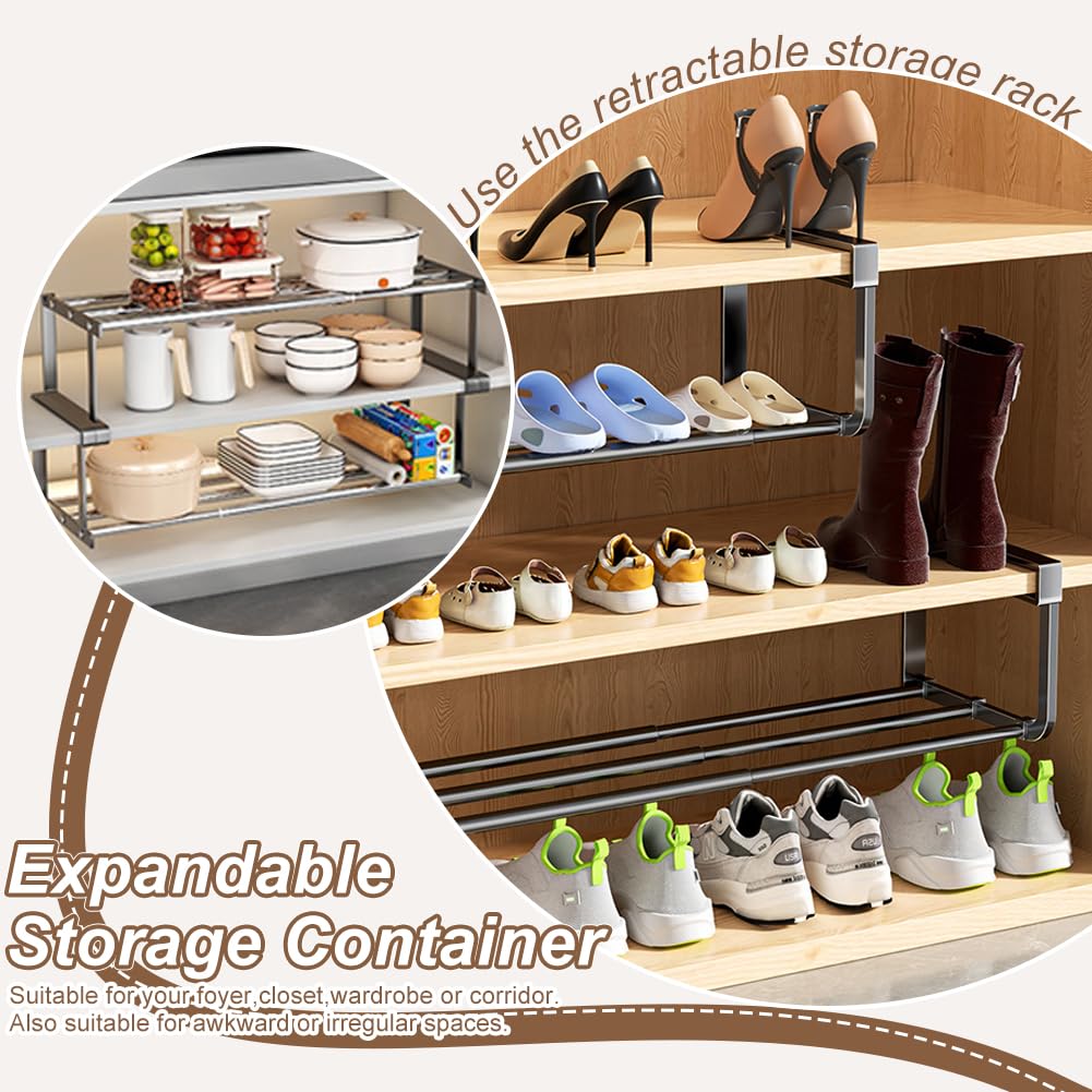 Scarpiera Salvaspazio Slim Appendibile Per Armadio, organizer armadio Estendibile Da 40 cm a 70 cm, Organizzatore-Armadio (Nero)