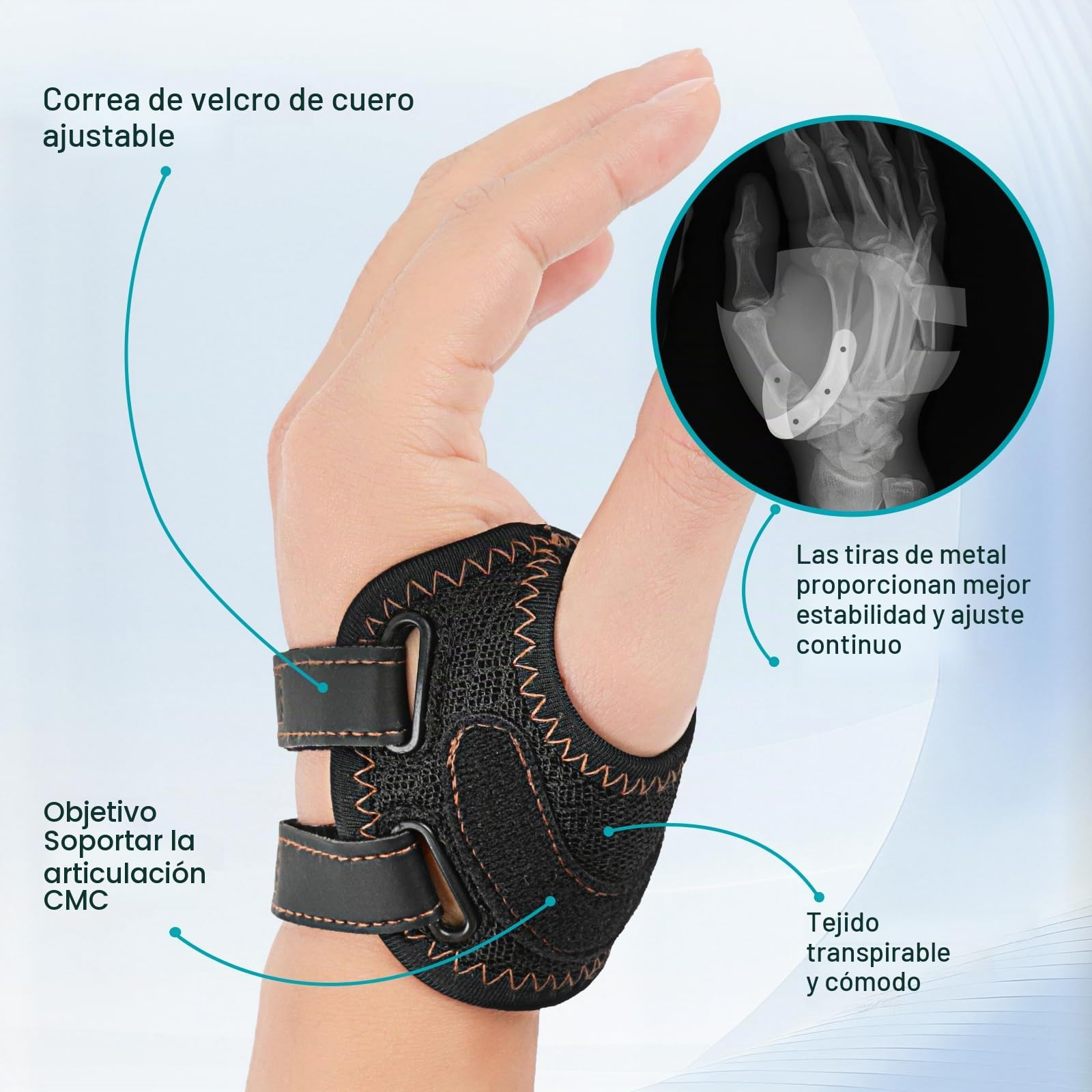 FORTEMOTUS Ortesis Pulgar CMC, Vendaje en Tela Transpirable para Articulación del Pulgar, Alivio Dolores Rizartrosis, Artrosis, Inestabilidad Articular, Mano Izquierda, Talla M