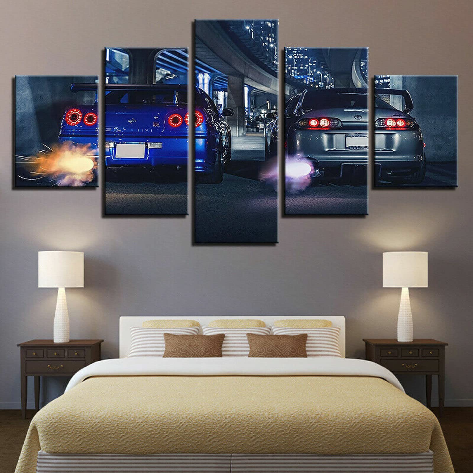 5 Piece Modern Canvas Prints Artwork Gtr R34 Vs Performance Car Race HD Paintings For Home Living Room Bedroom Office Decoration Gift Framed Artwork Ready To Hang