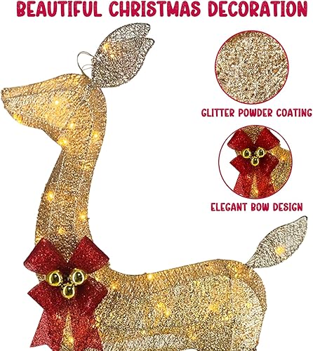 Miniatura 4 de Reno de Navidad para exteriores con luces, juego de 3 ciervos de 4 pies de alto con 240 LED, estacas de suelo, perfecto como decoración navideña