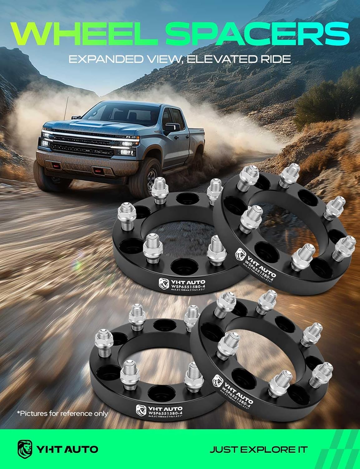 Condition photo showing Good Condition for YHTAUTO 6x5.5 Wheel Spacers 1 Inch Compatible with Chevy Silverado Suburban, GMC Sierra Yukon, Cadillac Escalade, Forged 6x139.7mm 6 Lug Tire Spacers M14x1.5 Studs 108mm Center Bore 4Pcs, Without Lip