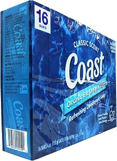 Coast Classic Original Scent Deodorant Soap Bars, 4oz 16-Pack - Hydrating, Moisturizing, Residue-Free Rinse