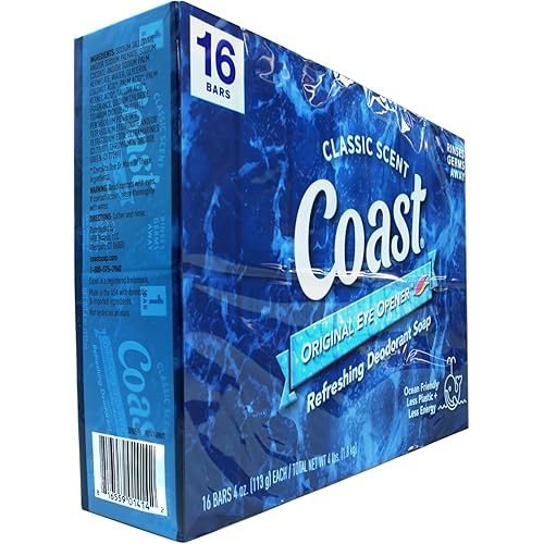 Coast Refreshing Deodorant Soap - Bar Soap with Thick Rich Lather - Clean Rinsing Formula for Fresh, Non-Dry Skin - Classic Scent - 16 x 4 oz.