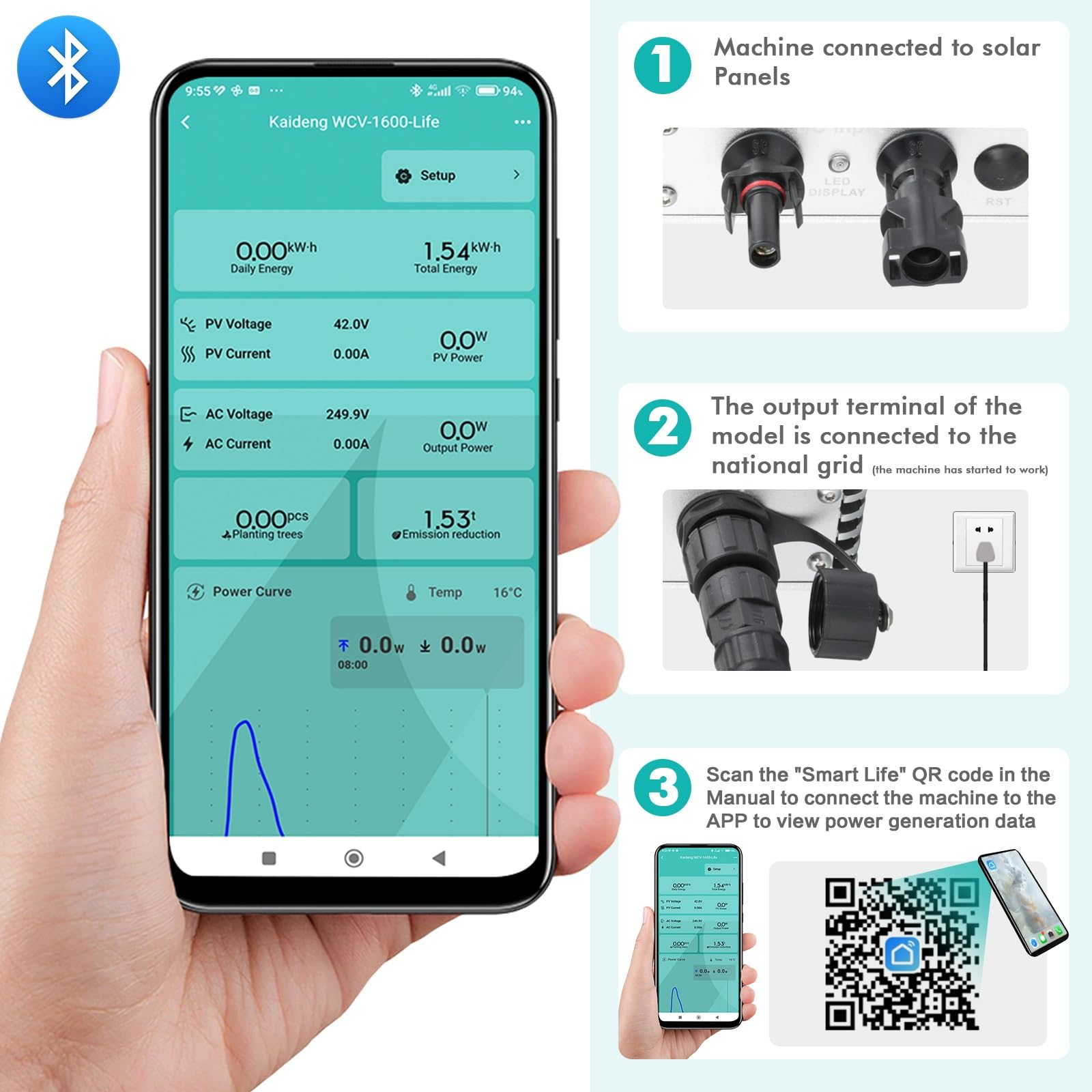Jadeshay Micro-onduleur, 600W Onduleur Solaire Convertisseurs Connectés au Réseau Micro Onduleur Solaire MPPT WiFi avec Système de Surveillance de Téléphone Portable