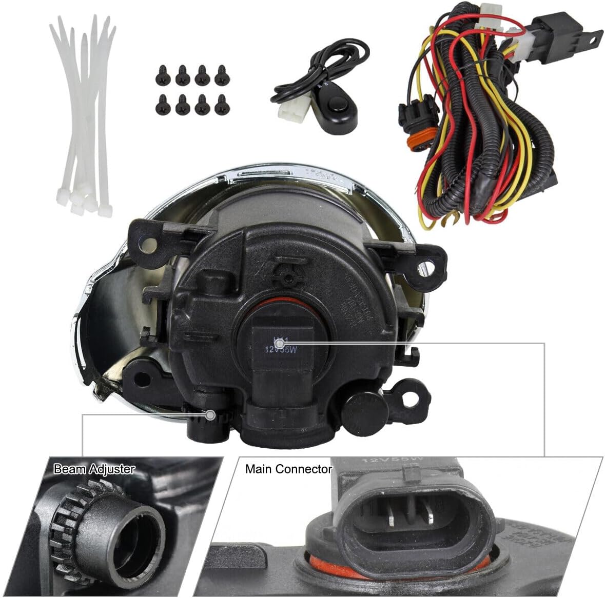 Fog Lights Clear Driving Lamps+Switch+Wirings+Bezels Heavy Duty ABS Plastic Housing/Polycarbonate Lens Front Left Right Cp9Z17E810C for Ford for Focus 2012-2014 901-85373