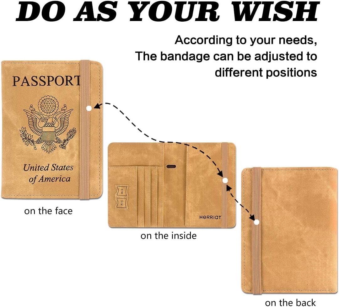 HERRIAT Leather Passport Holder Cover Case RFID Blocking Travel Wallets Card Case for Women Men(Denim Orange) : Clothing, Shoes & Jewelry