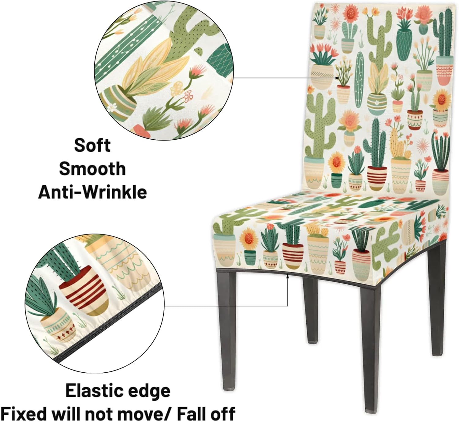 QsirBC Potted Cactus Stretch Dining Room Chair Covers Set of 6 Chair Slipcovers Removable Washable Kitchen Seat Covers Chair Protectors for Hotel Party Wedding