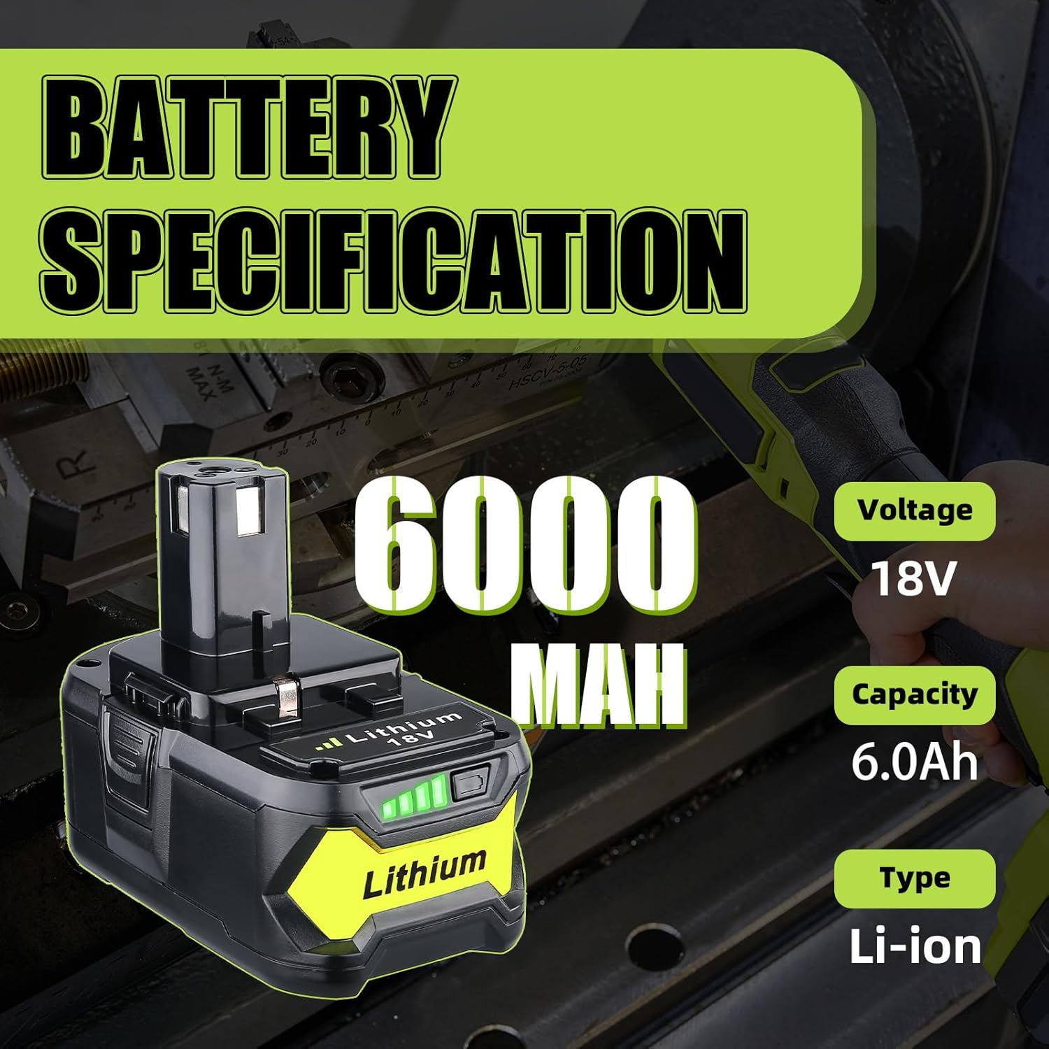 VINIDA 2 Pack P108 6.0Ah Lithium-Ion Replacement for Ryobi 18V Battery P102 P103 P104 P105 P107 P109 P122 Compatible with Ryobi 18V System Cordless Power Tools and Charger