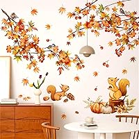 Vista 1 de Calcomanías de pared de hojas de arce de otoño y otoño, calcomanía de pared de pájaro de ardilla de arce, decoración de papel tapiz de granja