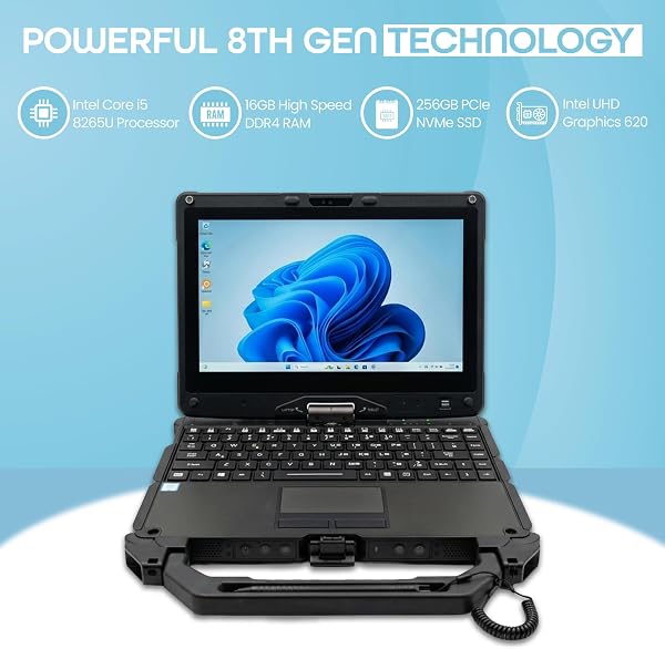 Refurbished Getac V110 G5 Rugged Convertible Laptop, i5-8265U, 16GB RAM, 256GB NVMe SSD, 11.6" FHD 800 Nits LumiBond, Hot-Swap Battery, Windows 11 Pro, 4G LTE, IP65 Used Condition 1 Year Warranty - 2