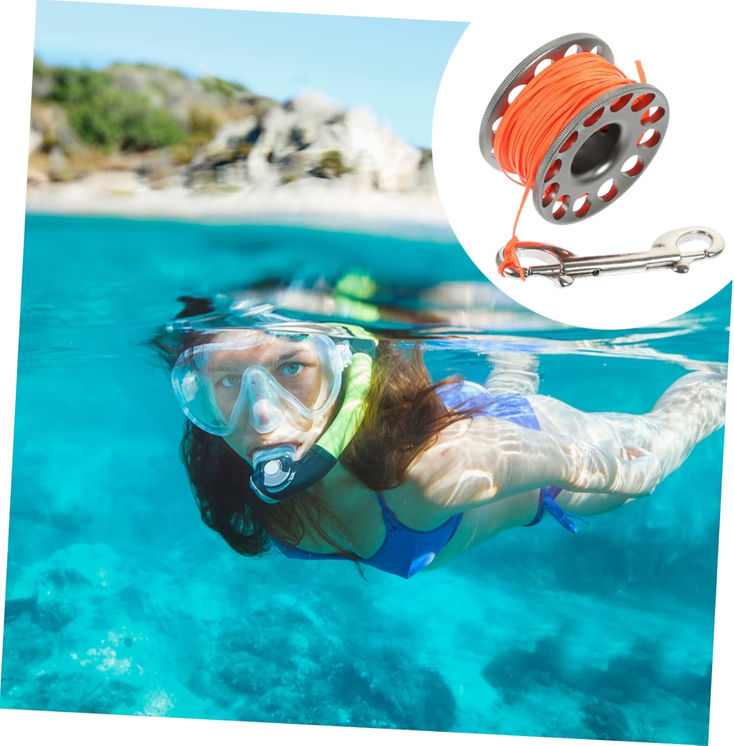 BESPORTBLE 1roll Portable Snorkeling Spool Reel Snap Clip Signal Buoy for Scuba Diving Underwater Equipment Easy to Use and Design