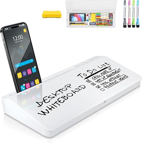 Miniatura 11 de Pizarra blanca de escritorio – Pizarra blanca de borrado en seco de vidrio – Compañero de computadora de escritorio – Oficina en casa y artículos