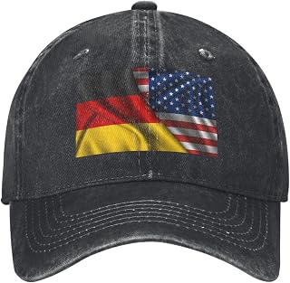 Germany German and American USA Flag Men Women Baseball Cap Adjustable Vintage Cotton Washed Hat Distressed Low Profile Retro Golf Dad Hats Black