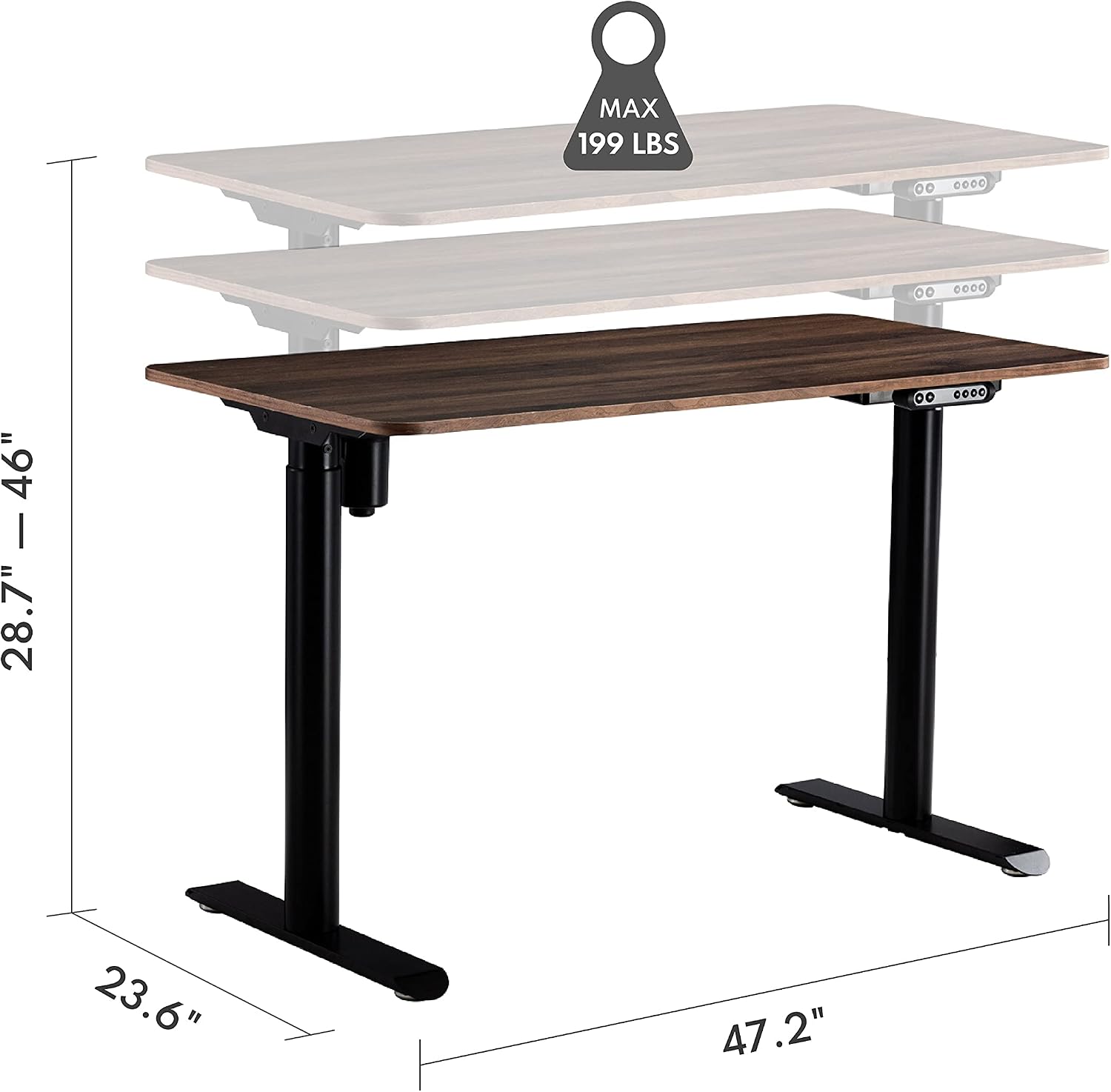 harmati Electric Standing Desk Adjustable Height - 47 x 24 Inch Sit Stand Computer Desk, Stand Up Desk Table for Home Office, Black Frame/Walnut Top