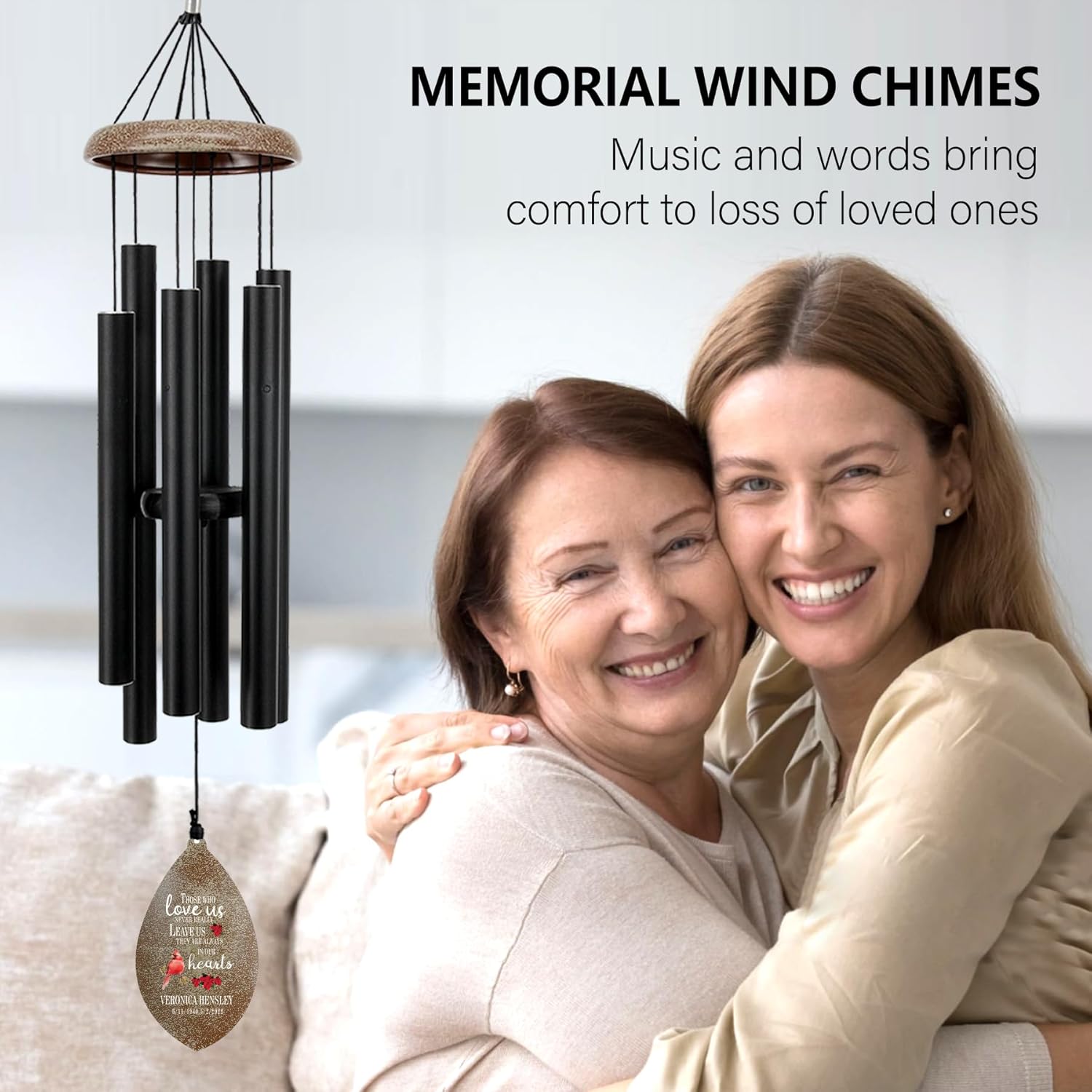 ASTARIN Custom Cardinal Memorial Wind Chimes, 35" Sympathy Gifts Wind Chime for Loss of Mom Dad Sister Son, Personalized Name Date Bereavement Condolence Gift for Outside Outdoor