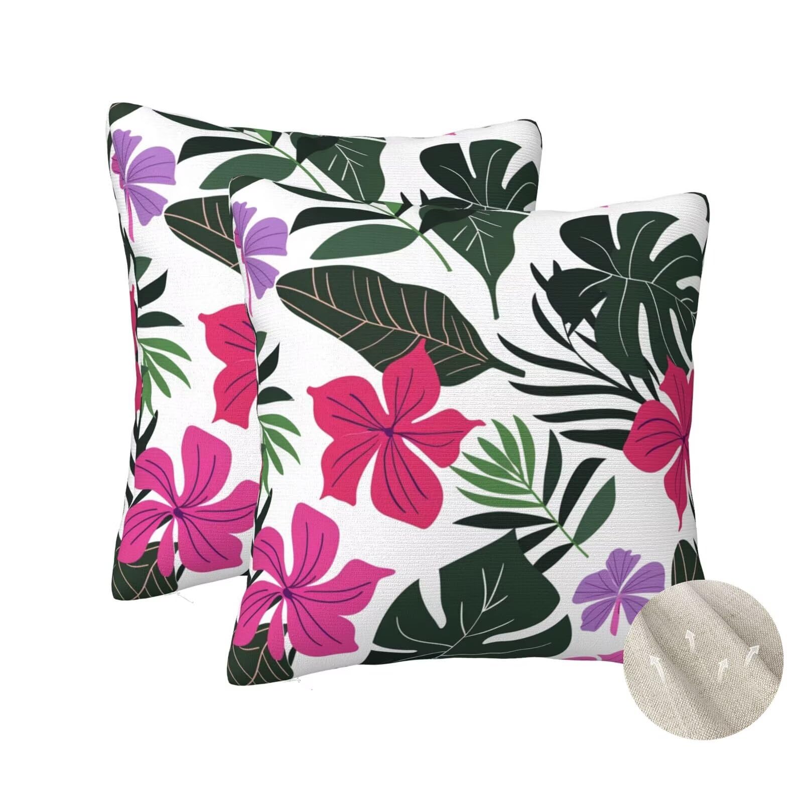 Housse de coussin 50x50 cm lot de 2 motif plantes tropicales et fleurs pour canapé