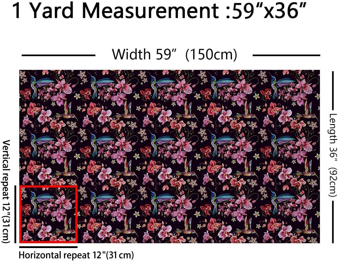 Hummingbird Decorative Fabric by The Yard,Soft Flannel Polyester Rustic Botanical Wild Animal Fabric Morning Glory Flower Plant Fabric for Quilting Sewing Arts DIY Craft,2 Yard Bolt,No Stretch