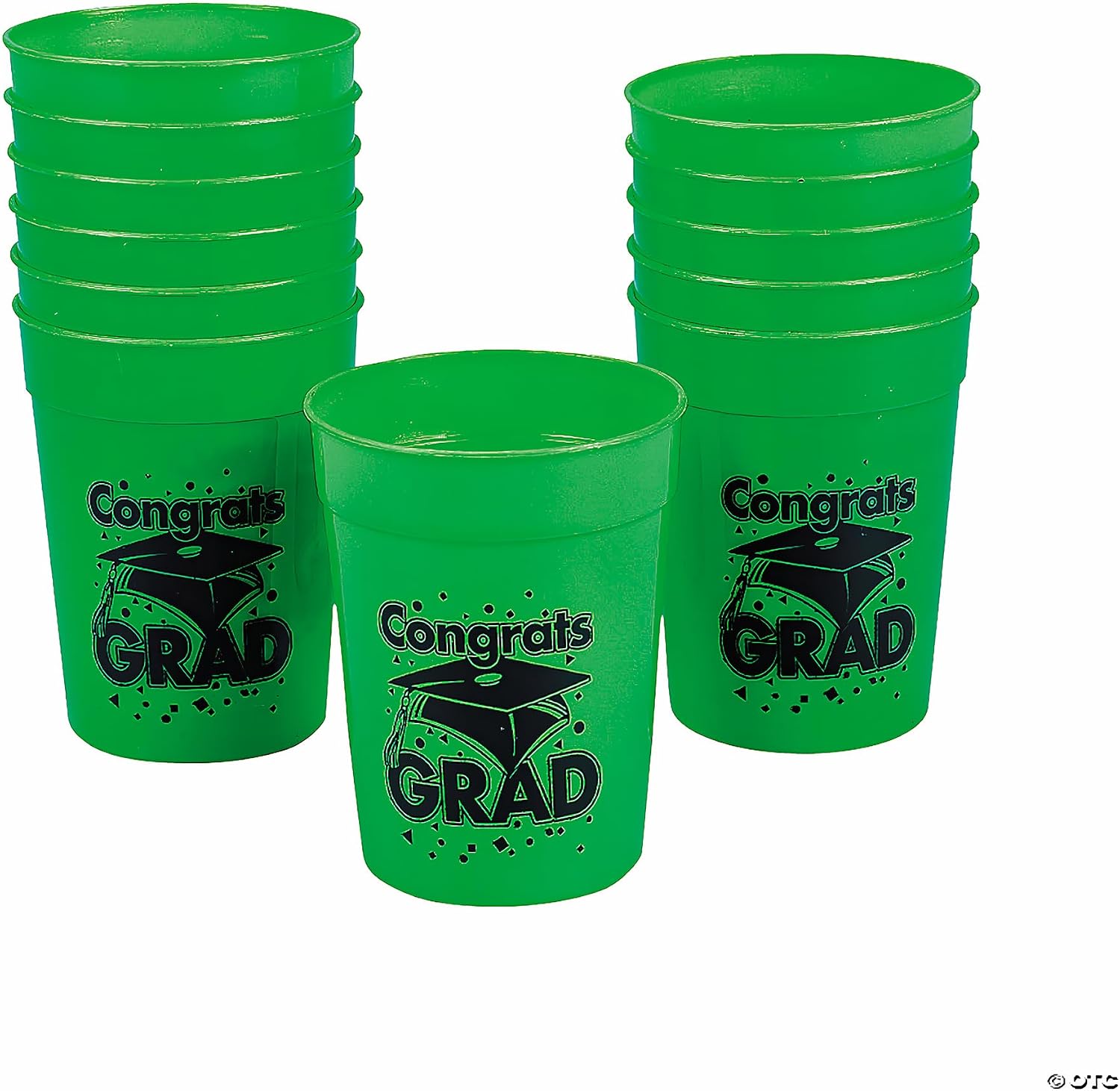 Fun Express 12 Pieces Congrats Grad Plastic Cups for Graduation, 10 oz, BPA Free Plastic, Graduation Party Supplies, Print Tableware, Print Cups, Green