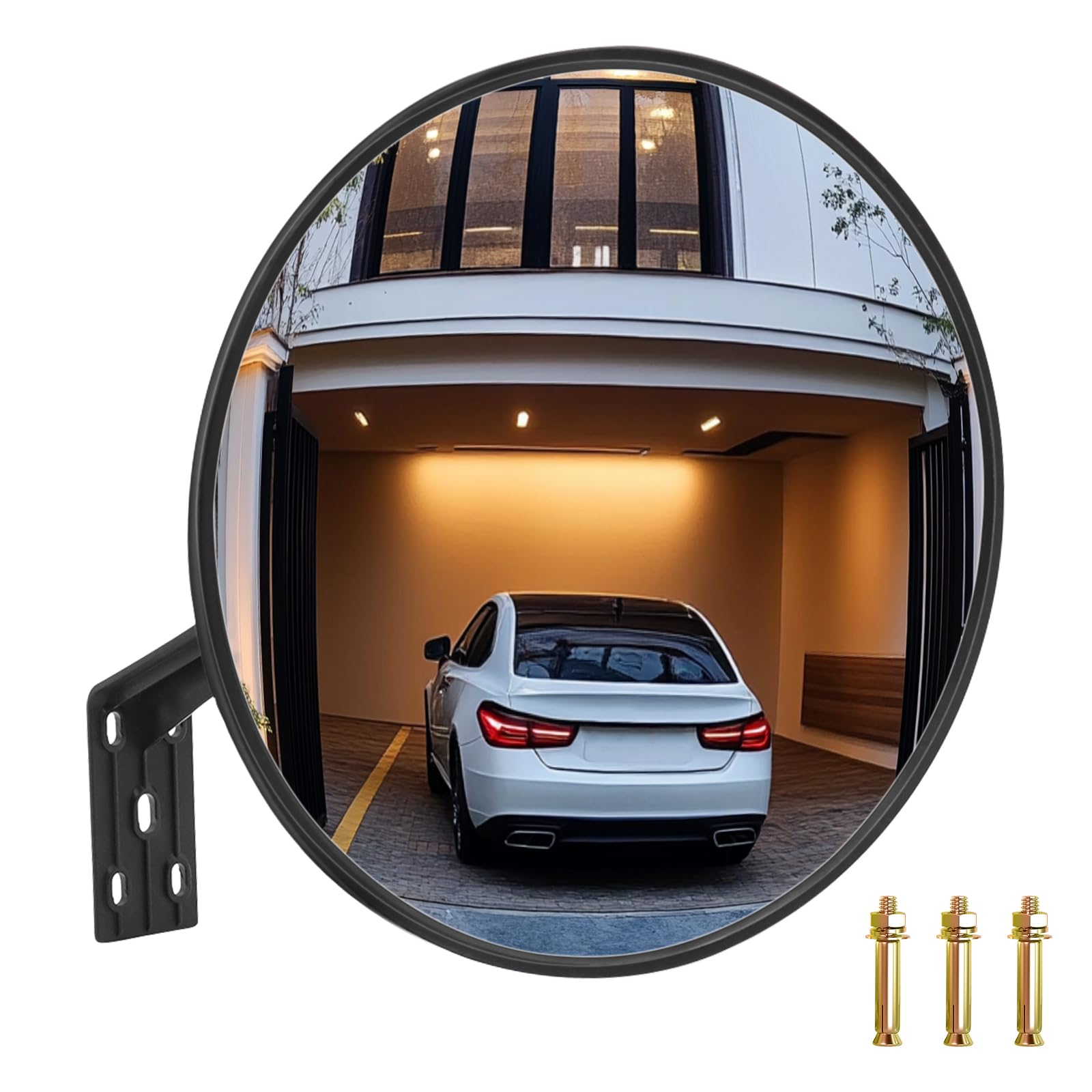 Specchio di circolazione convesso 30 cm grande angolo regolabile specchio di sicurezza per vialetto, garage, parco, supporto per interni ed esterni.