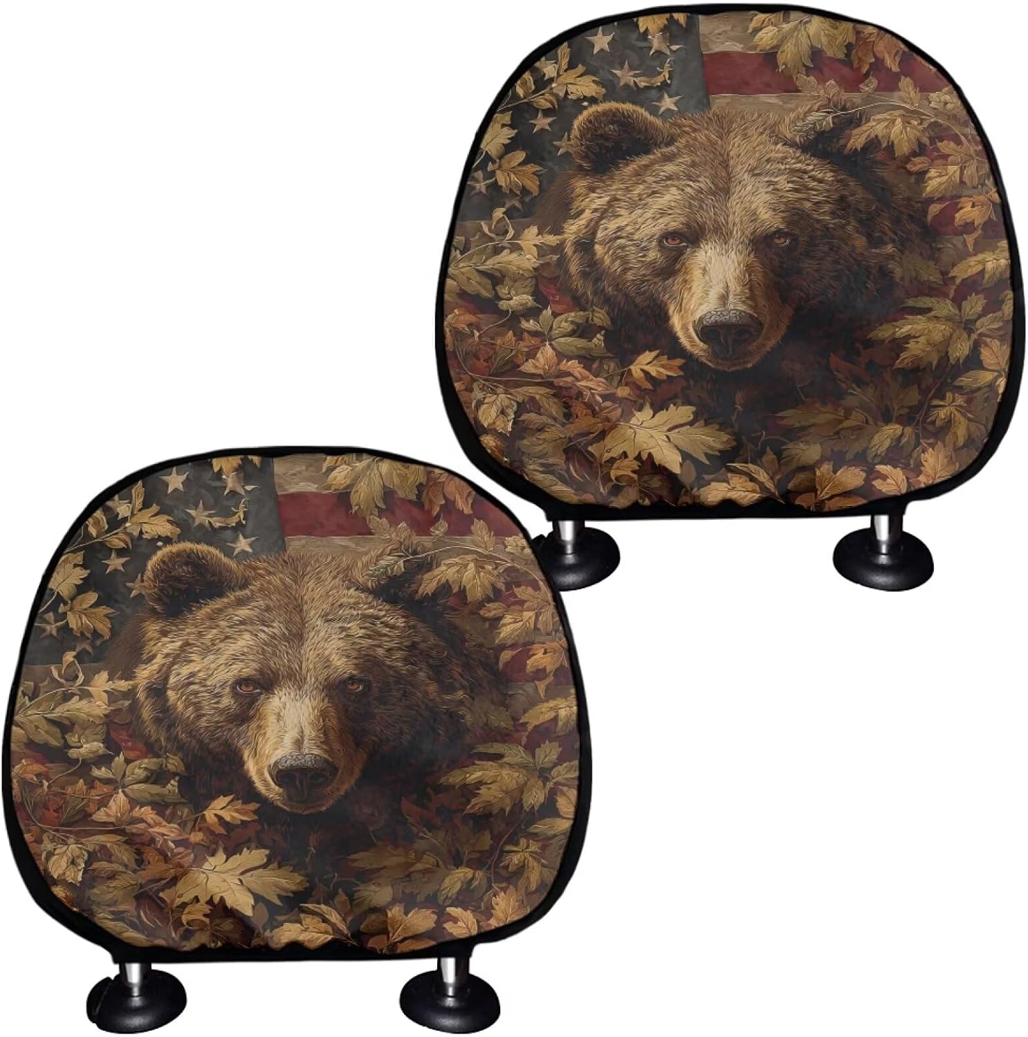 American Flag Eagle Car Seat Head Rest Cover Set of 2, Auto Seat Headrest Pads Protective Polyester Design Cover Decoration for All Cars Interior Auto Accessories