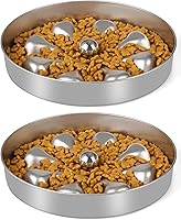 Oiwliur 2-Pack Stainless Steel Slow Feeder Dog Bowls - Double-Sided 5 Cup Non-Slip Design for Dry Wet Raw Food All Breeds