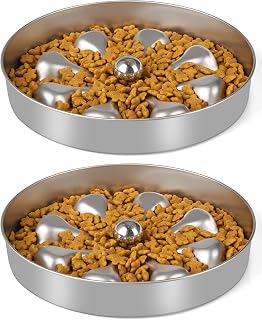 Oiwliur 2-Pack Stainless Steel Slow Feeder Dog Bowls - Double-Sided 5 Cup Non-Slip Design for Dry Wet Raw Food All Breeds