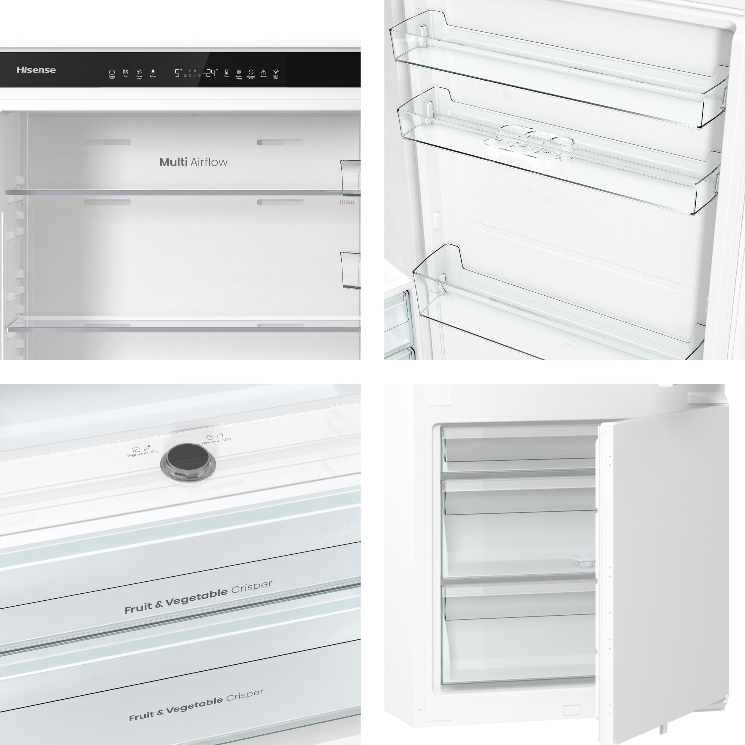 Hisense MBI54370E NUOVO Frigorifero da Incasso Combinato 194 cm 75 cm, 371 L, Total No Frost, Freezer in Basso con Convert Zone, Wi‑Fi, Humidity Control, Classe D