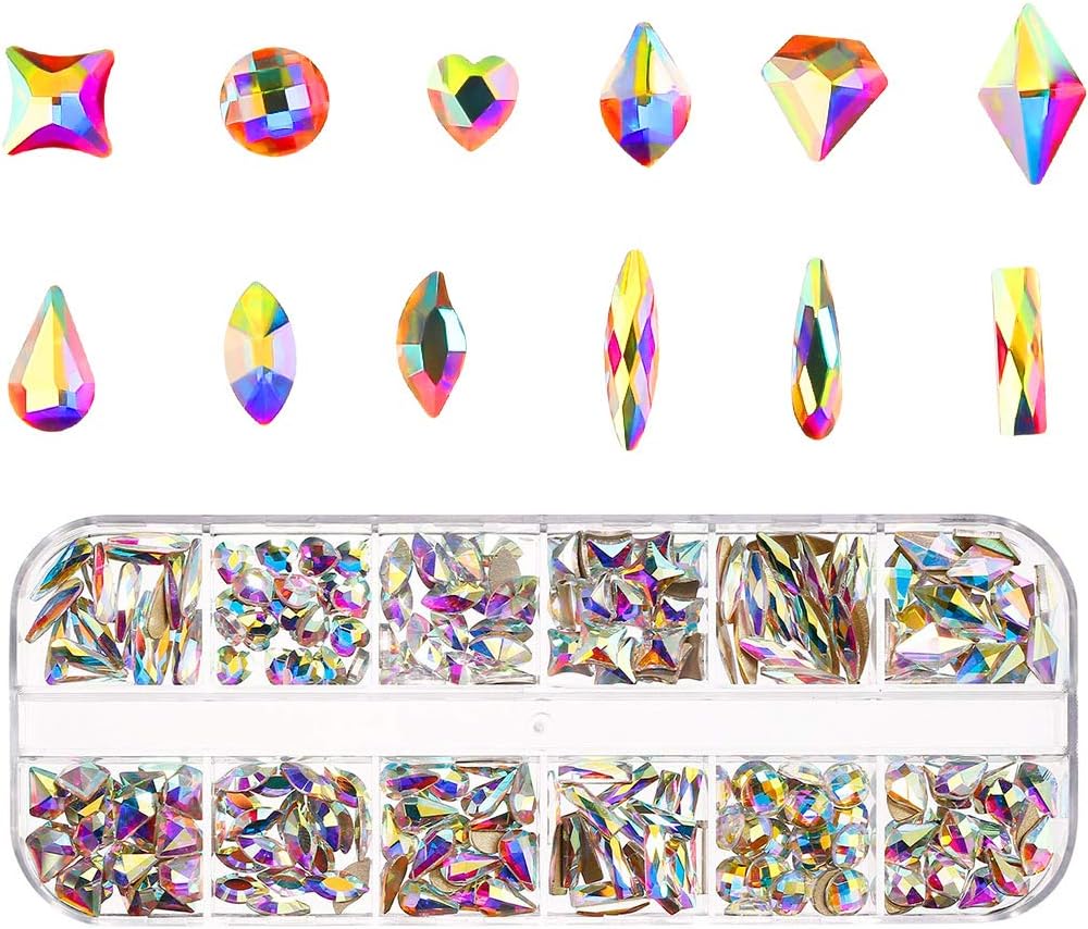 FANCYLEO EU 240 Pcs Nail Art Rhinestones Kit Nail Crystal Gems Nail Jewels Nail Diamonds Nails Beads Decoration Crafts for DIY Nail Accessories Decor and Eye Makeup